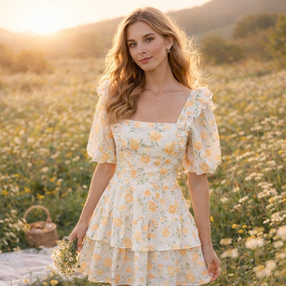 Adelyn Rae Embroidered Floral Mini Dress Medium Cottagecore  Romantic Fairy Boho